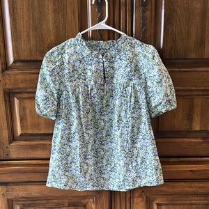 J. Crew Liberty Floral Puff-Sleeve Top in Blue & Green - NWT - XS
